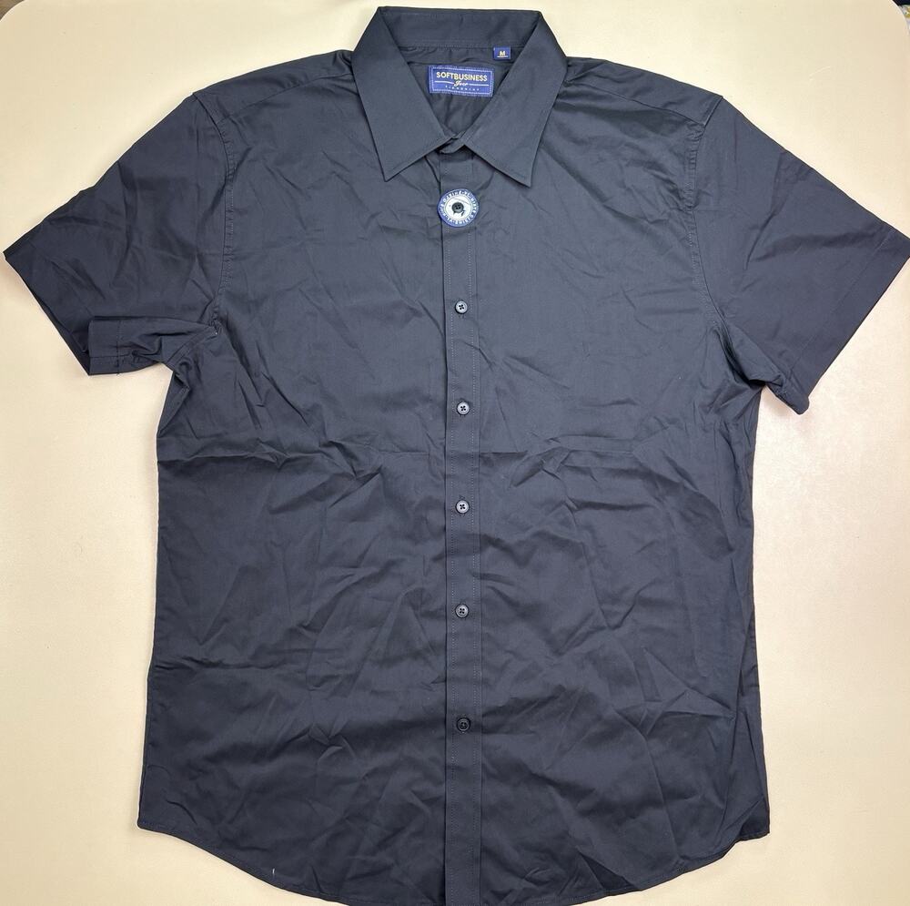 SoftBusiness Mens Black Button Up Shirt Medium Short Sleeve Casual NWOT